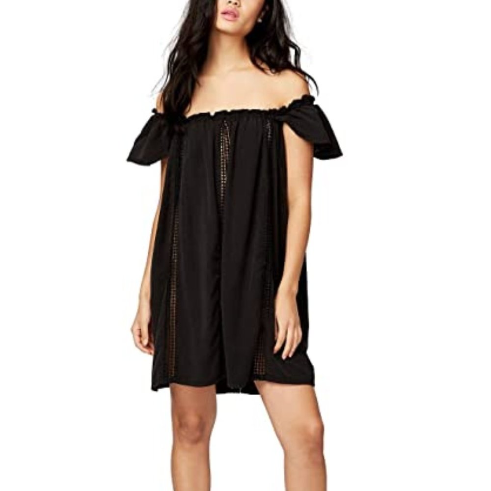 Rachel Rachel Roy Off Shoulder Crochet Dress Black M Bohemian Cottagecore Casual